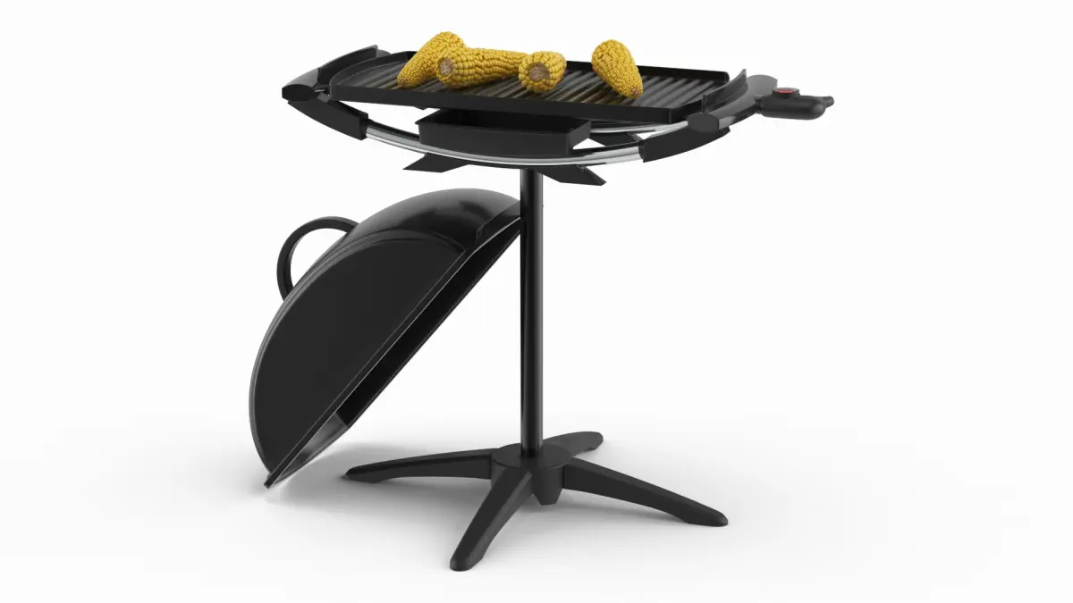 Open Lid Electric BBQ Grill with Corn Black 3D model