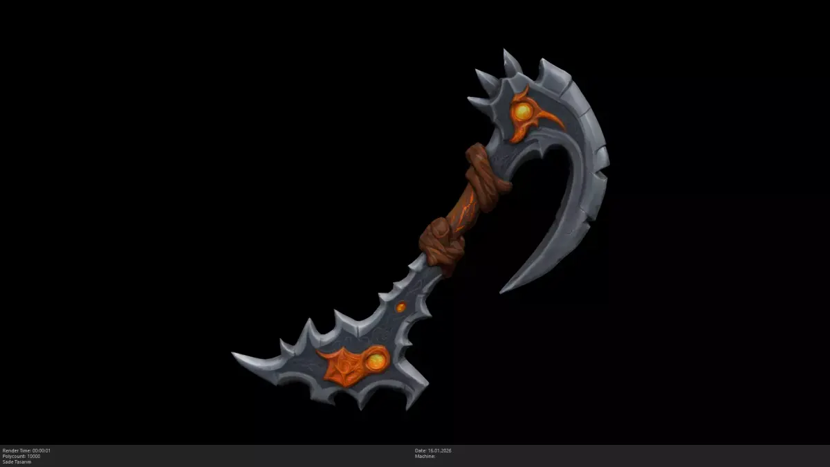 Stylized Inferno Scythe Game Ready - AI Low-poly 3D model