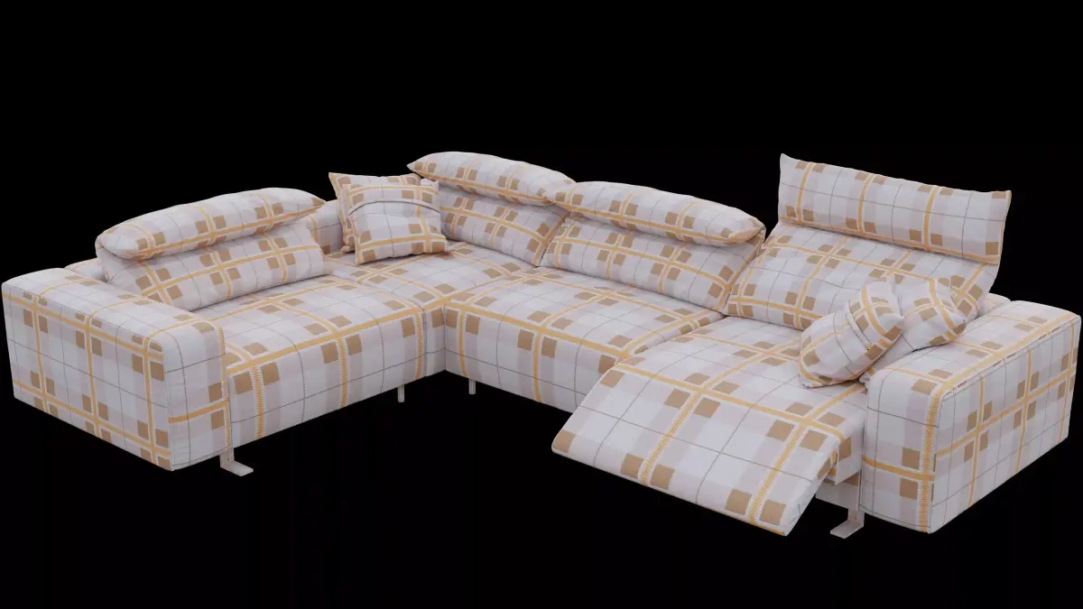 Modern Modular L Shaped Sofa Plaid Fabric Sectional Free low-poly 3D model