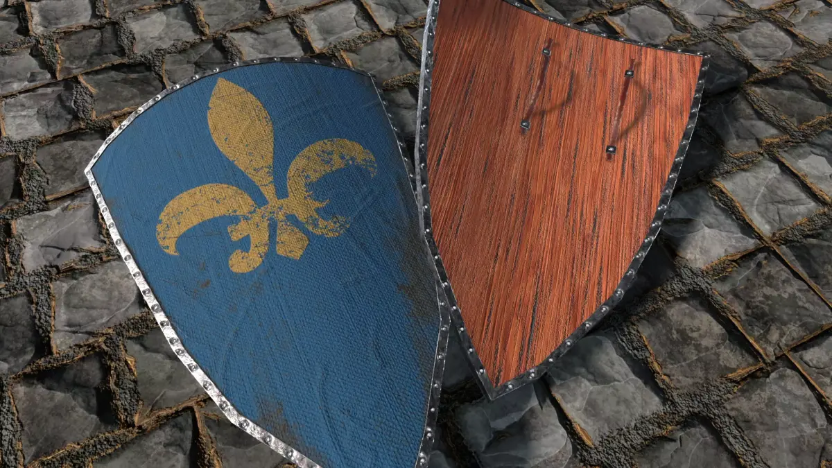 Medieval round shield with coat of arms Low-poly 3D model