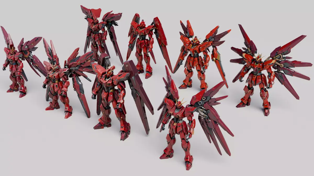 Sci-Fi Futuristic Red Robot Warrior Bundle with PBR Textures 3D model