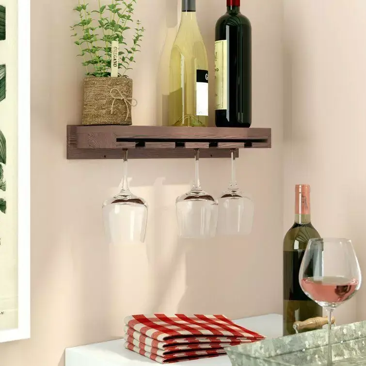 Erithon Solid Wood Wall Mounted Wine Glass Rack in Unfinished Free 3D model