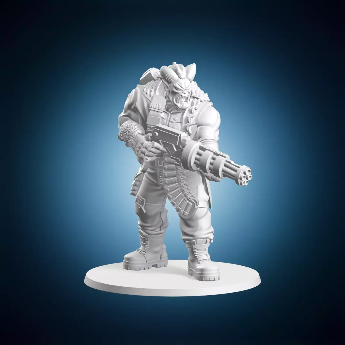 Retro Orc Soldier With Gatling Gun Fantasy Miniature 3D print model