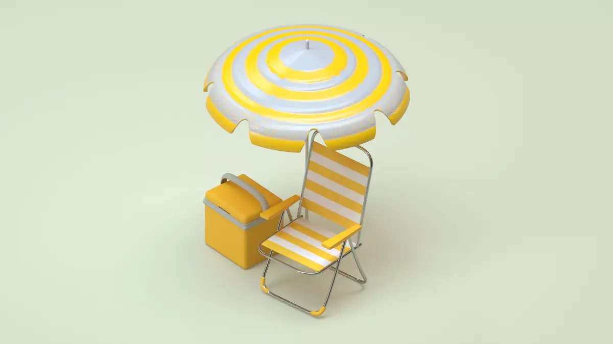 Beach set - striped sun-umbrella folding chair and cooler box 3D Low-poly 3D model