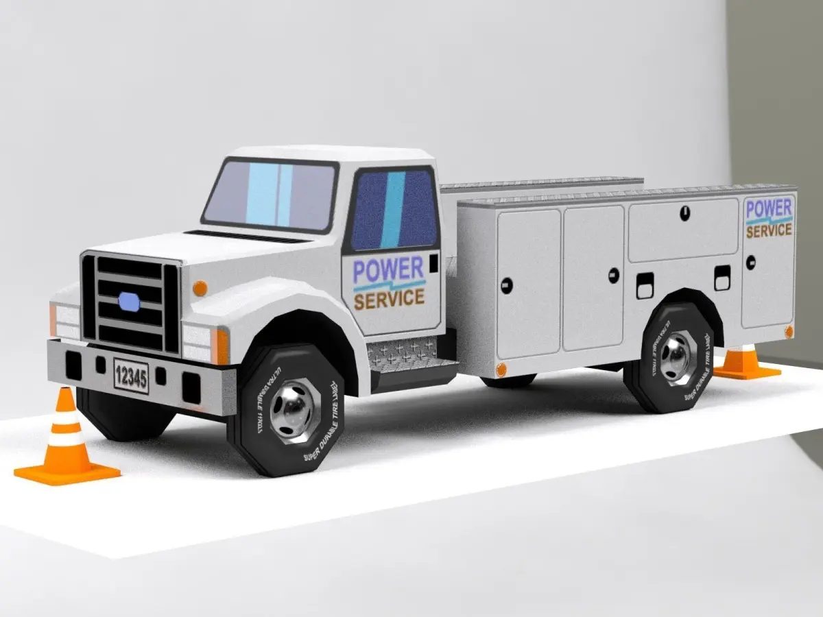 Low Poly VR Toonish Service Utility Truck Low-poly 3D model