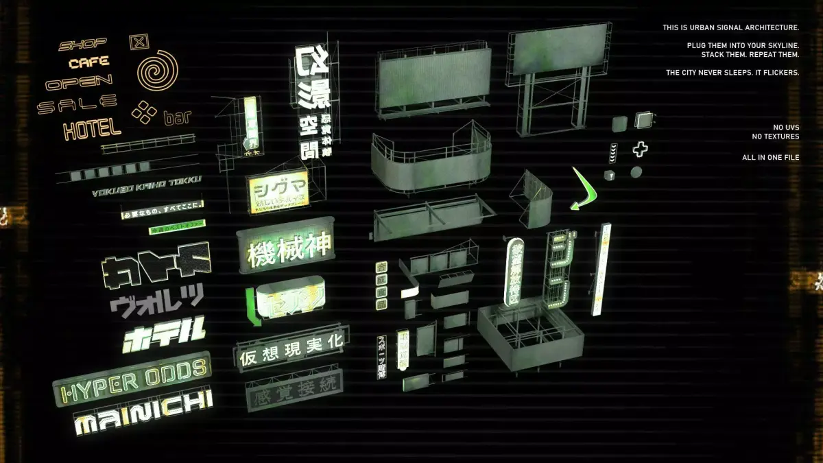 Cyberpunk Billboards Signs Set 3D model