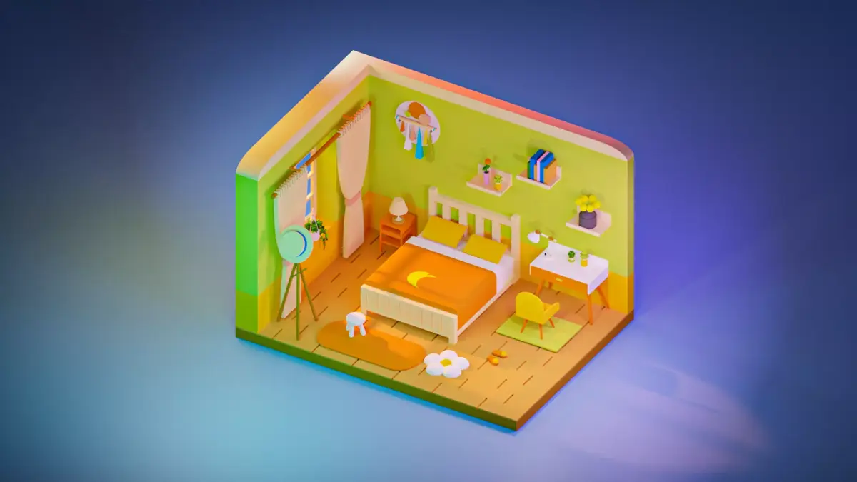 bedroom room with furniture and bed Free 3D model
