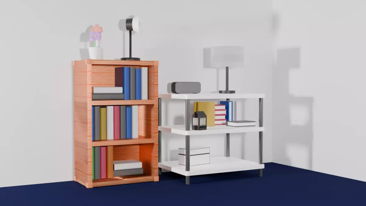 Beginner Wooden Shelf Bookcase and White Shelf Free 3D model