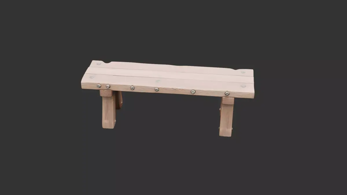 Medieval Wooden Bench Low-poly 3D model