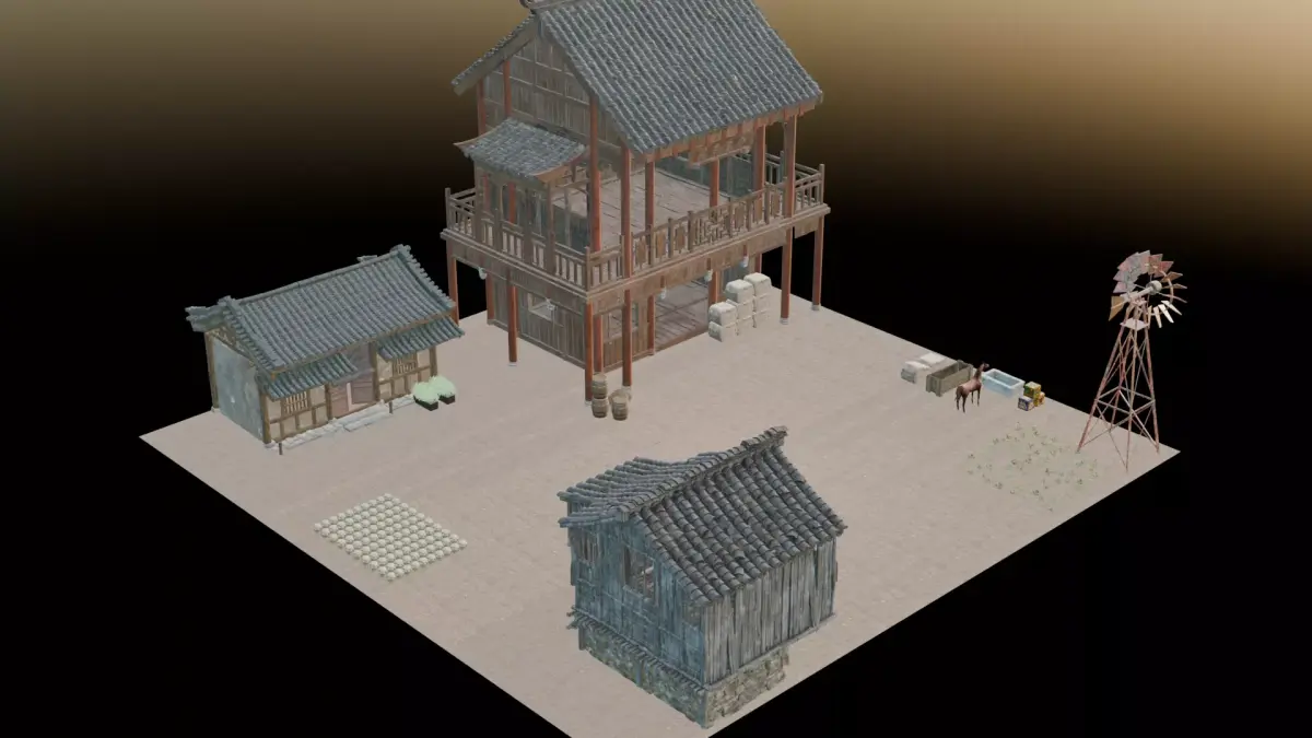 Stylized 3D Farm Environment Traditional Asian Farm Buildings  3D print model