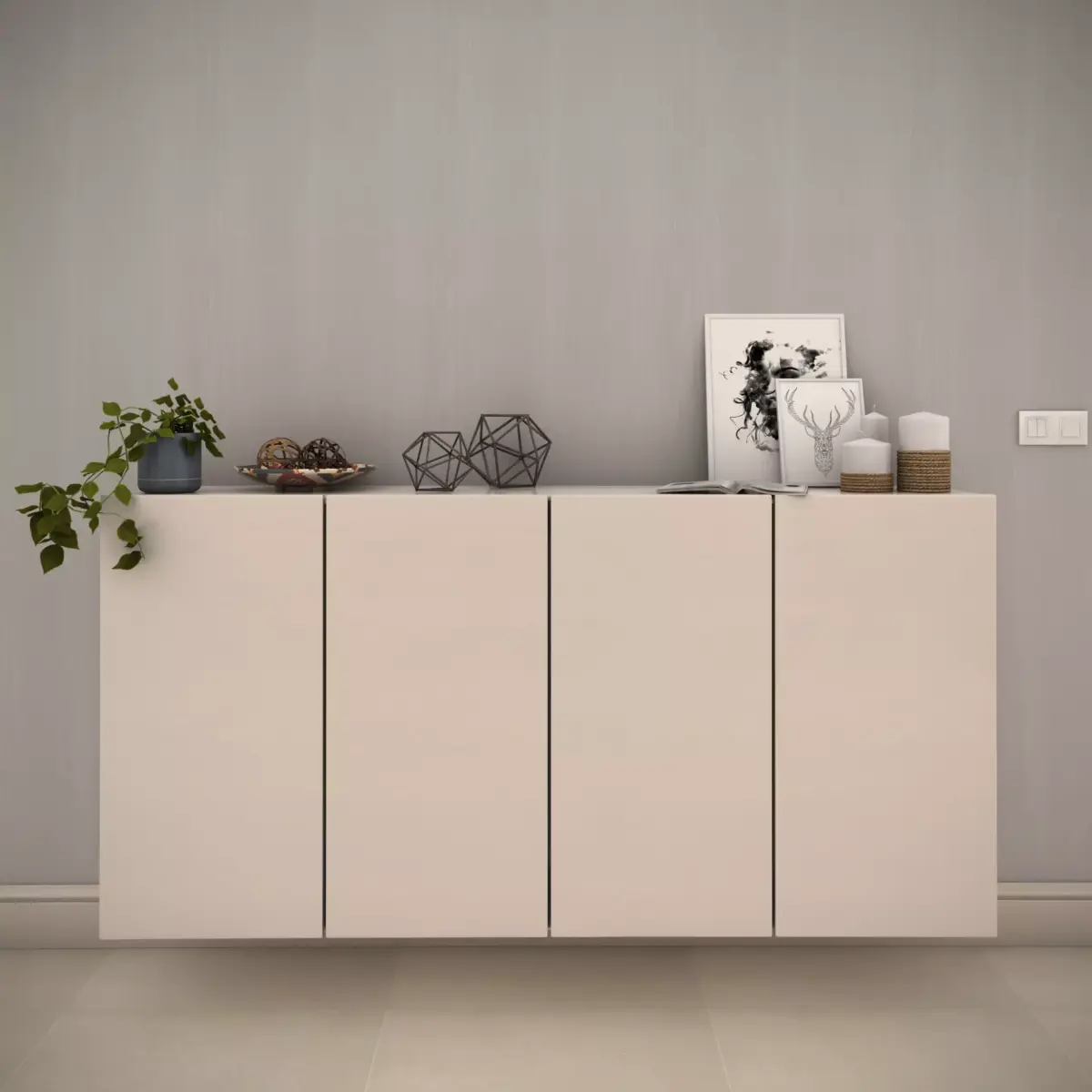 White modern cabinet composition - Include decorative set 3D model