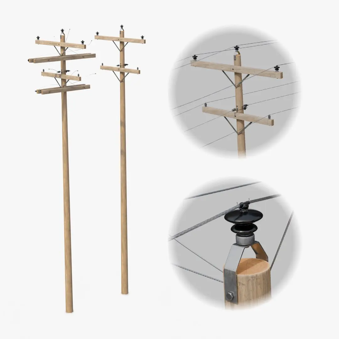 Utility Pole - Wooden Mast with Double Crossarms 3D model