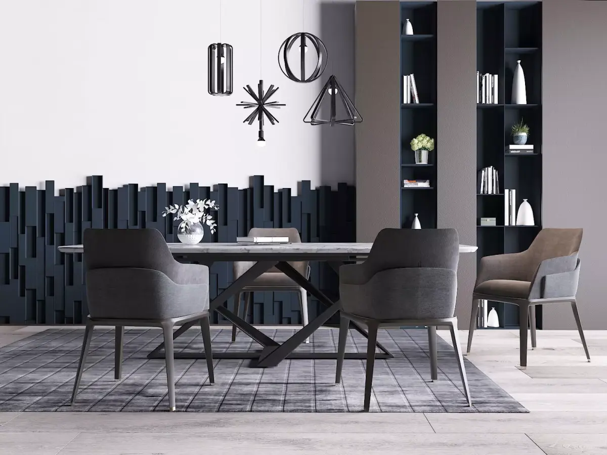 table modern dining room with furniture 3D model