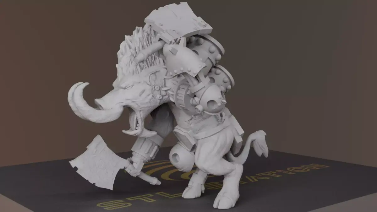 CyberTusker SciFi Boar Warrior 3D print model purchase