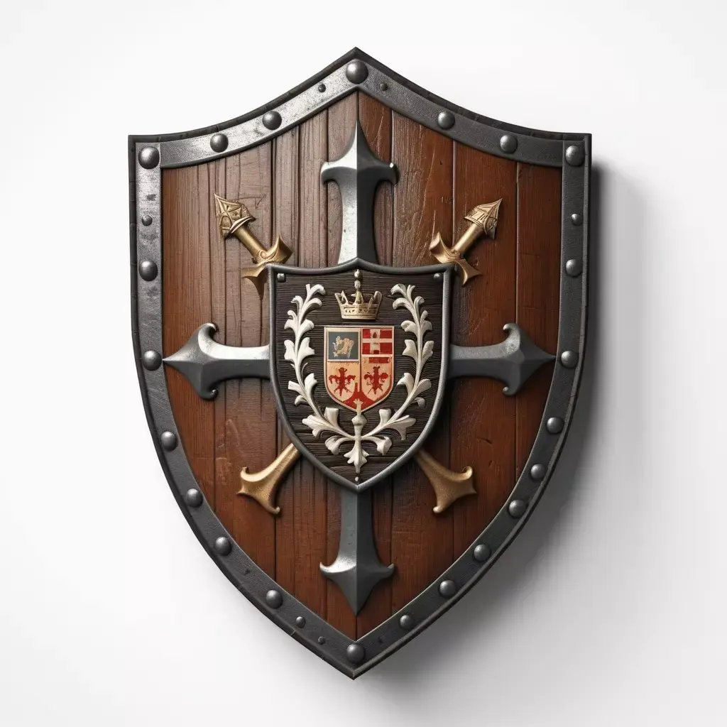 Wooden Medieval Shield with Coat of Arms 3D model