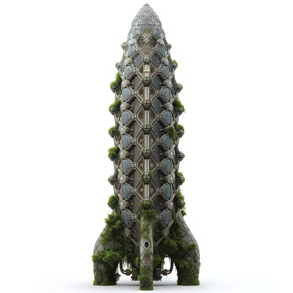 Realistic Solarpunk Architectural Rocket 3D Model Low-poly 3D model