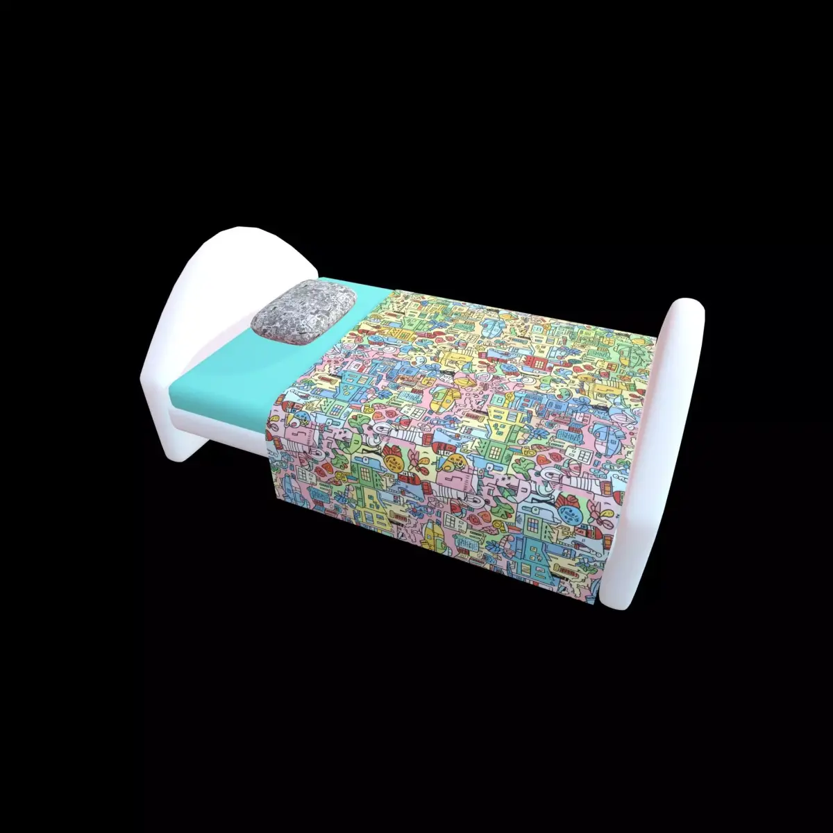 Cute Stylized Single Bed Cartoon Kids Furniture 3D model