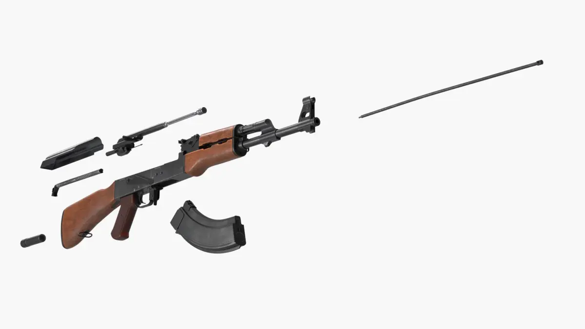 Assembling an AK 47 Rigged Animated 3D model