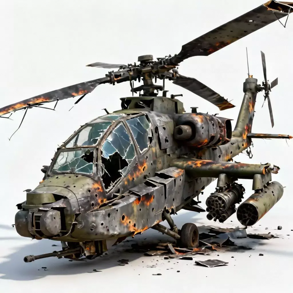 Destroyed Attack Helicopter Wreckage 3D Model Low-poly 3D model