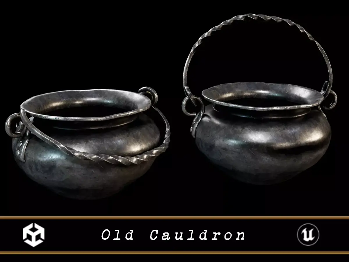 Medieval Iron Cauldron Low-poly 3D model