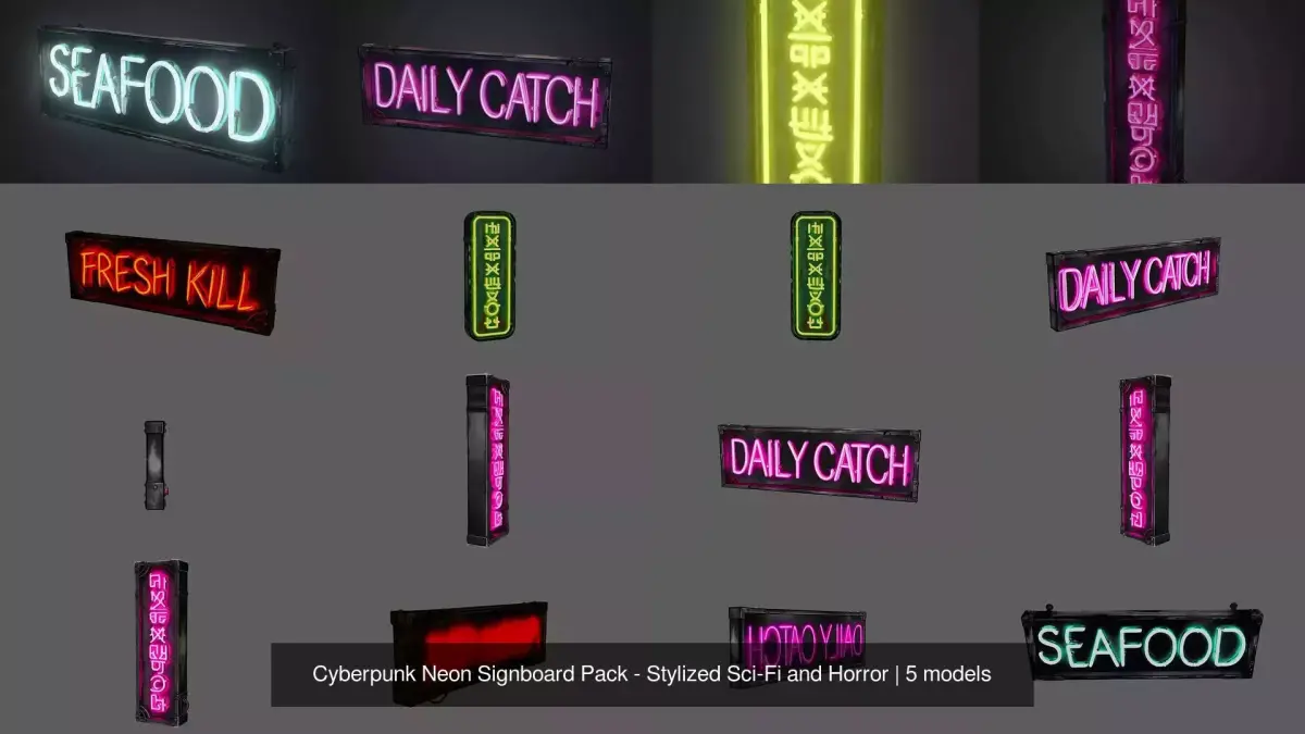 Cyberpunk Neon Signboard Pack - Stylized Sci-Fi and Horror