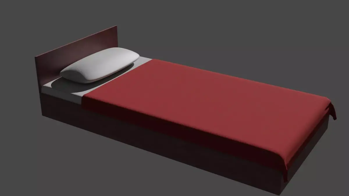 red bed with pillow and blanket  Free low-poly 3D model