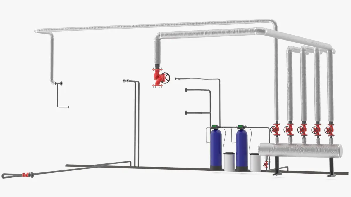 Boiler Steam Pipe System with Filtration Tanks 3D model