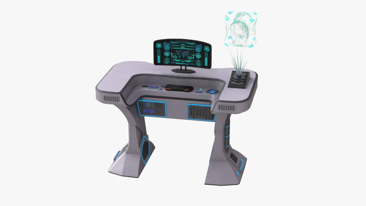 Futuristic Control Station Desk with Hologram 3D model