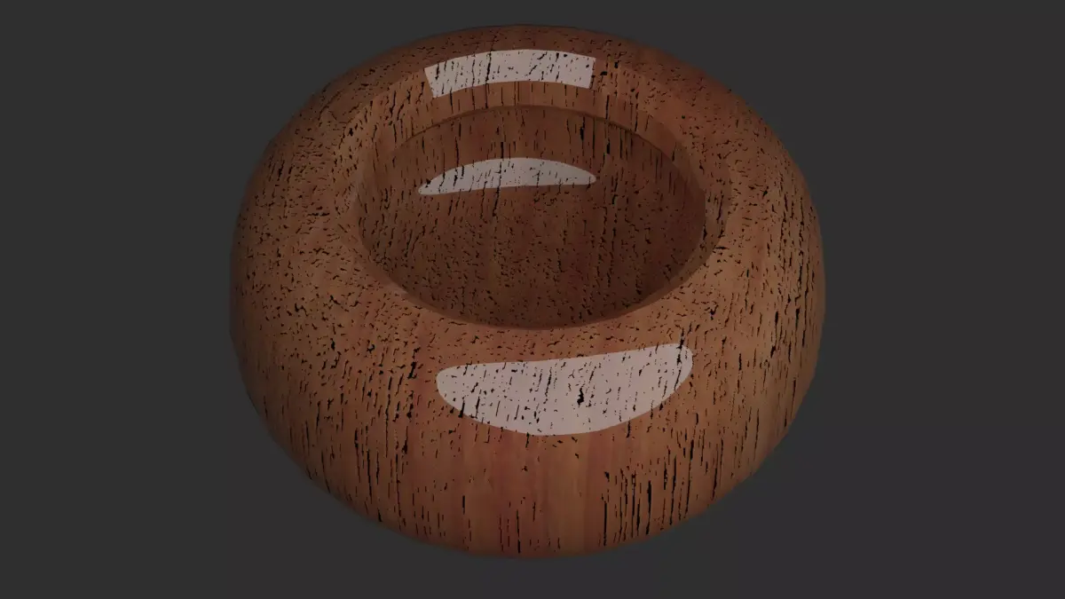 Bowl in ancient style dark wood dirty with oil on surface Low-poly 3D model