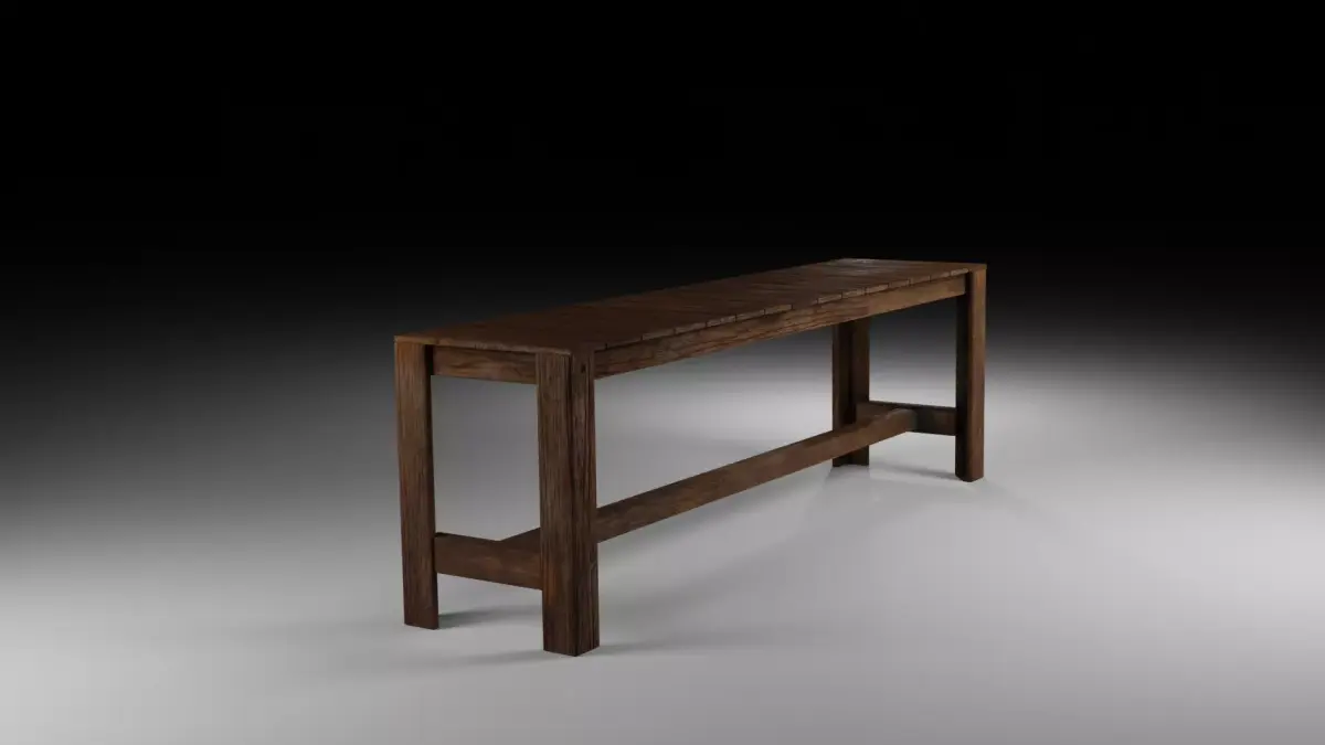 Wooden bench Low Poly game-ready asset Low-poly 3D model