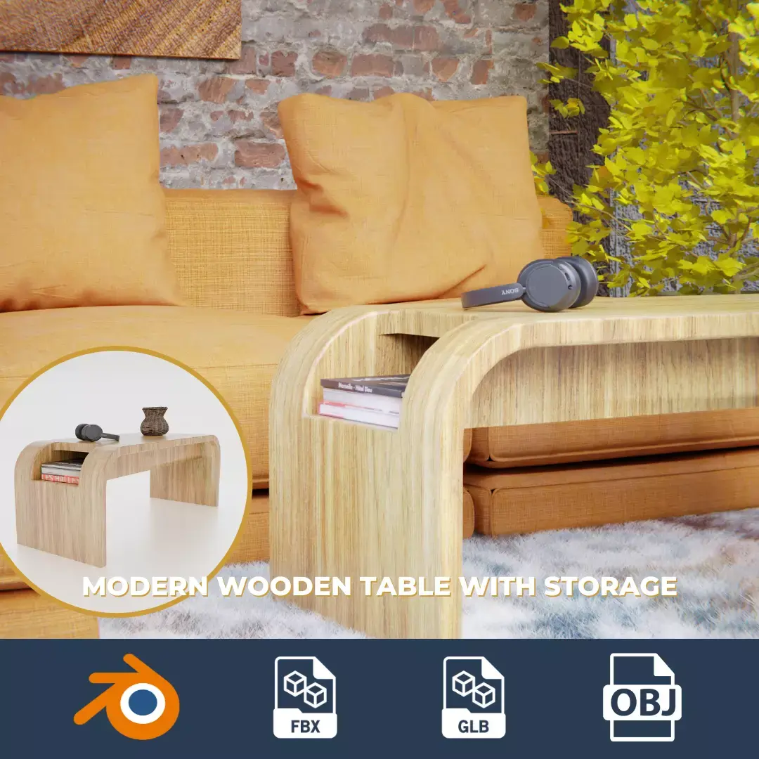Modern Wooden Table with Storage Free 3D model