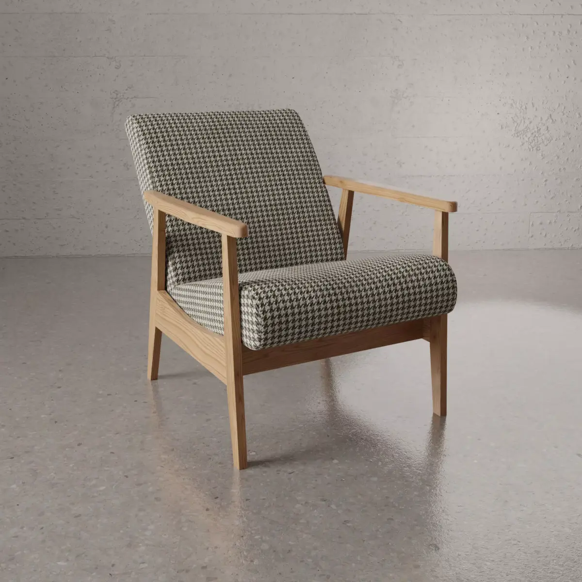 Mid-Century High-Poly Armchair USSR Houndstooth Free 3D model