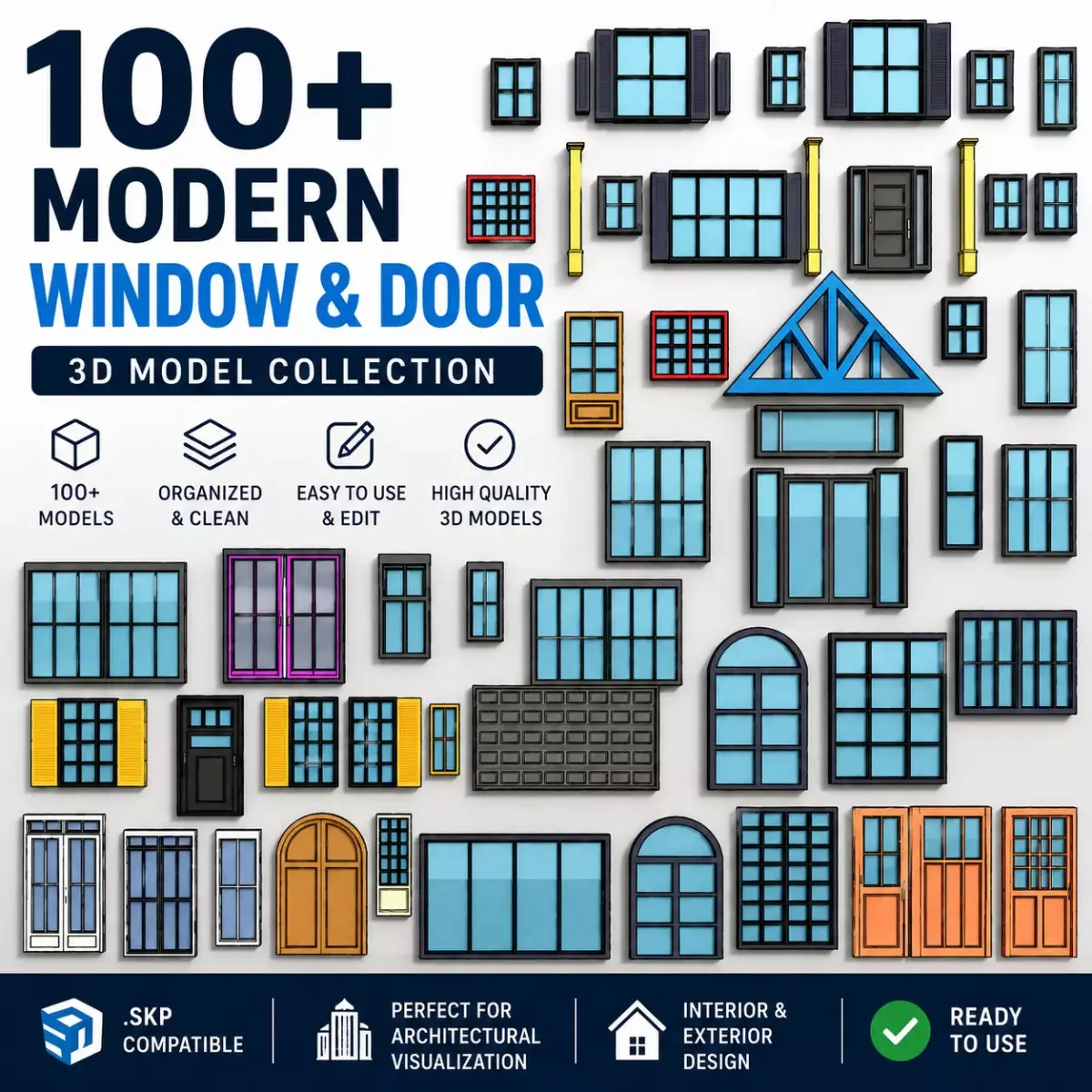 100 Modern Window and Door Collection SketchUp 3D Model Pack 3D model