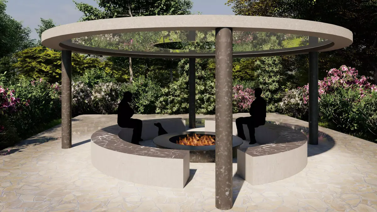 Free Modern Circular Fire Pit Pavilion-Outdoor Landscape Free low-poly 3D model
