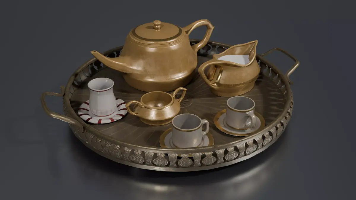 Brass Teapot Set Low-poly 3D model