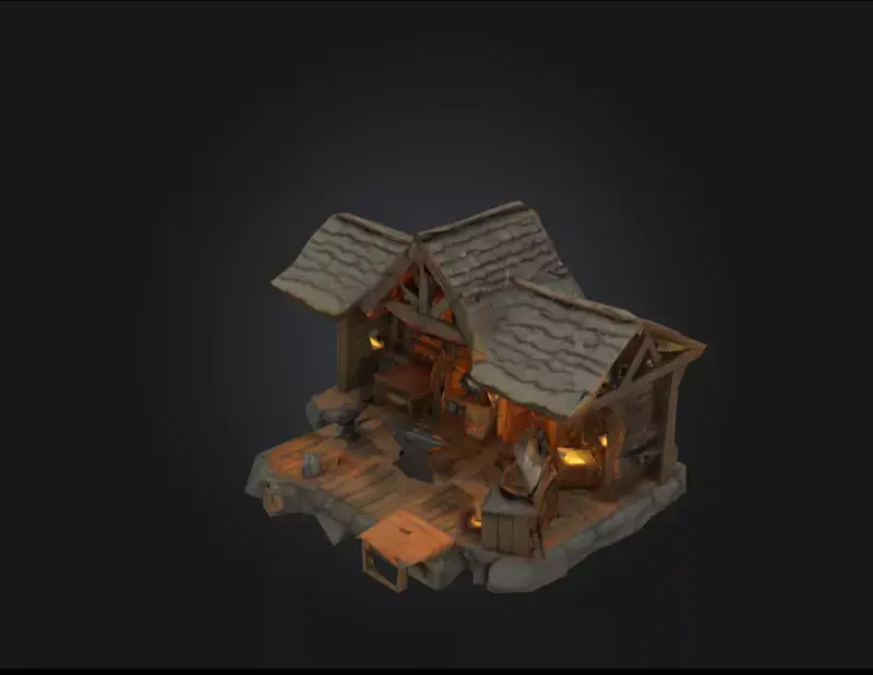 Stylized Medieval Blacksmith Workshop 3D Model Low-poly 3D model