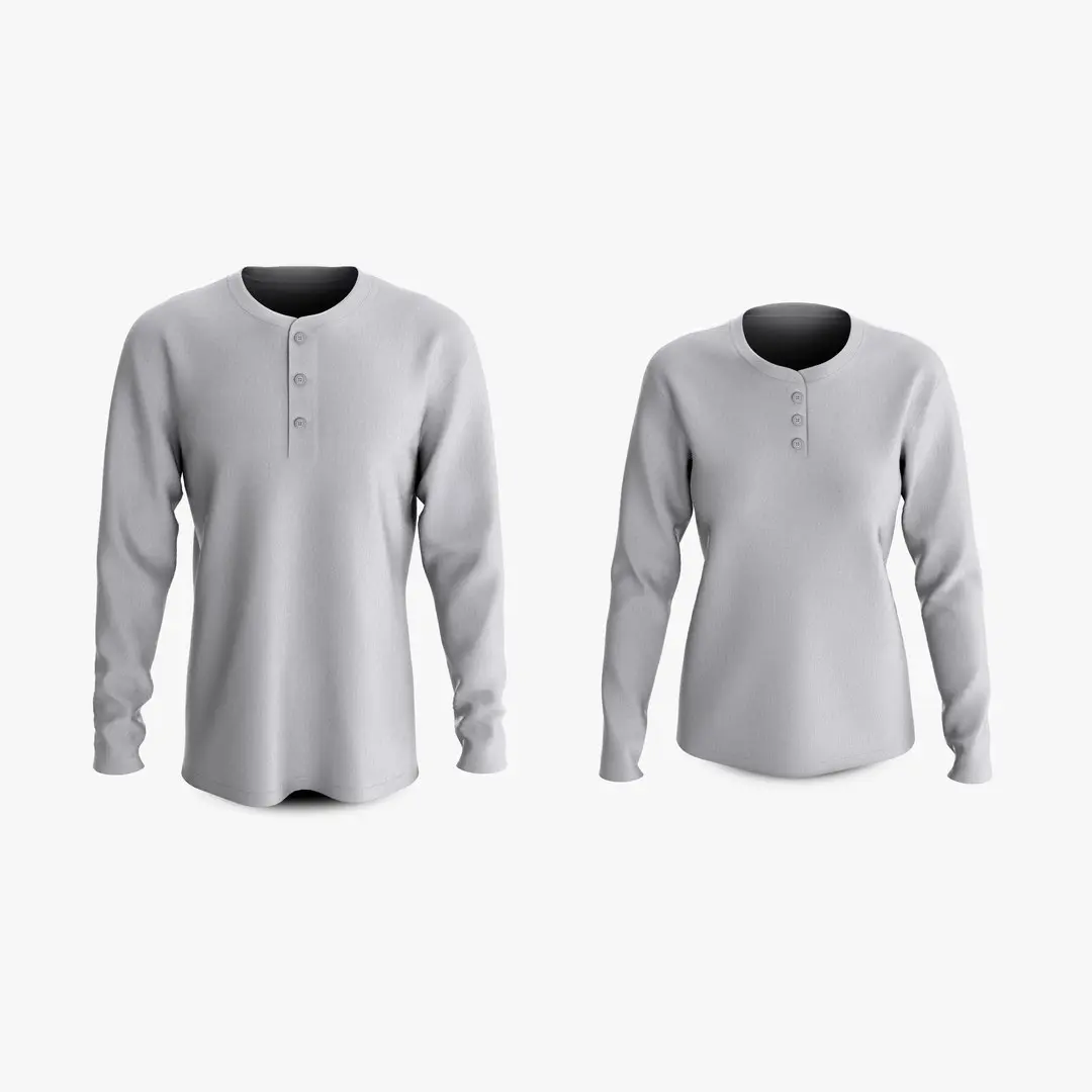 Male and Female T-Shirt Dropped Shoulder Henley Collar Long Sleeve Collection 3D model