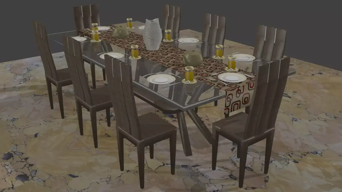 Modern dinning table set Free 3D model