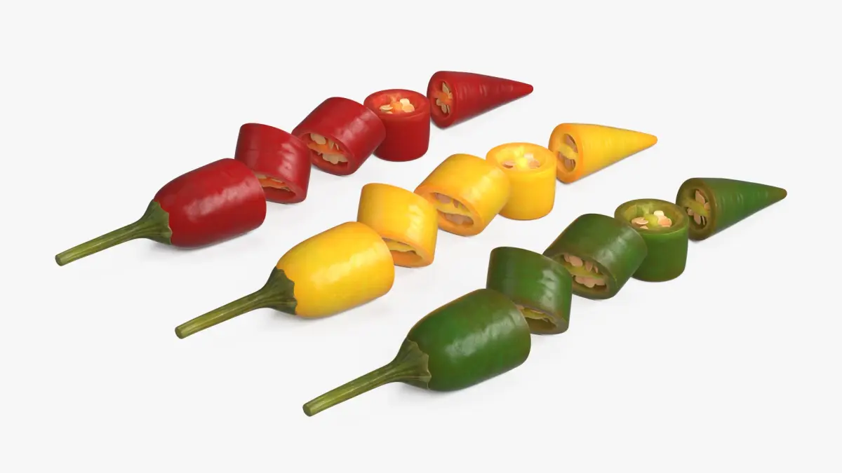 Chopped Chili Peppers with Seeds Set Mixed 3D model
