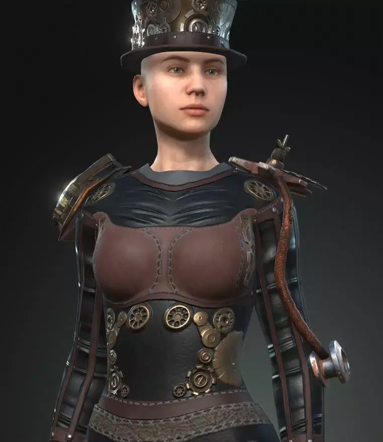 Steampunk rigged character Low-poly 3D model 2