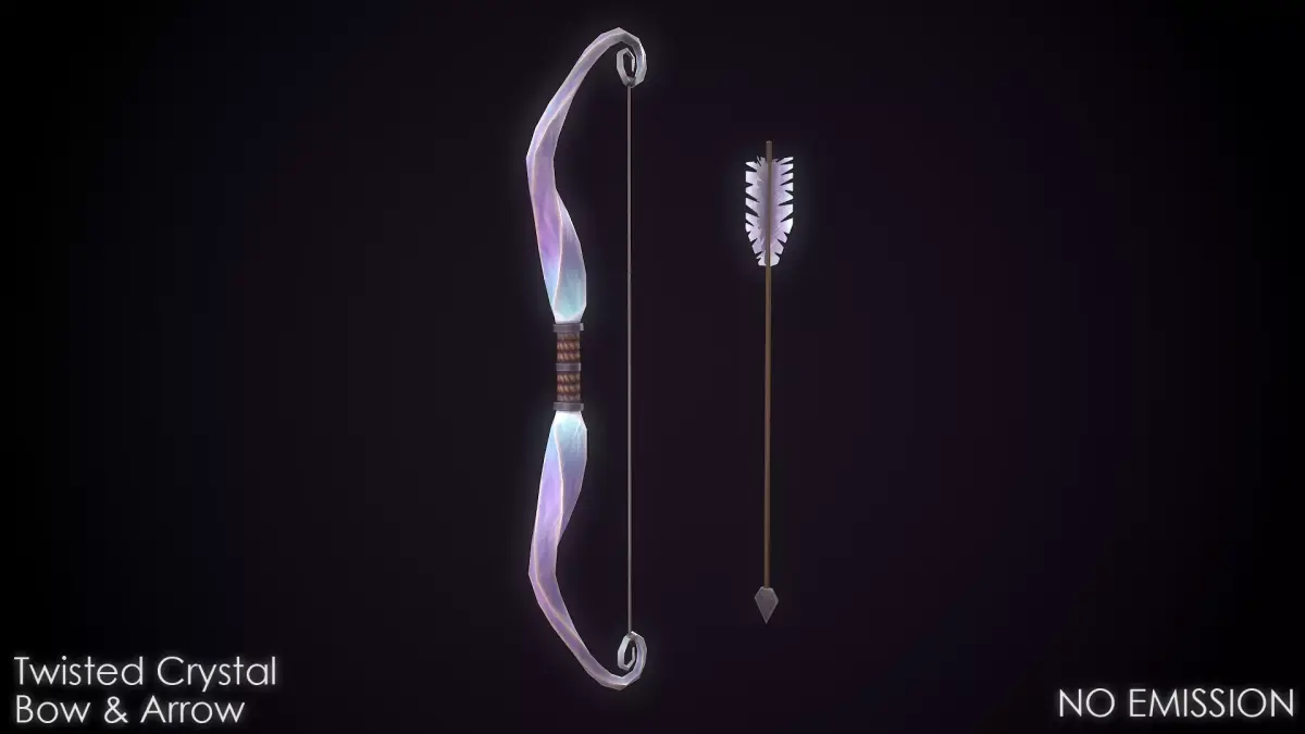 Fantasy Twisted Crystal Bow and Arrow Game-Ready Low-poly 3D model
