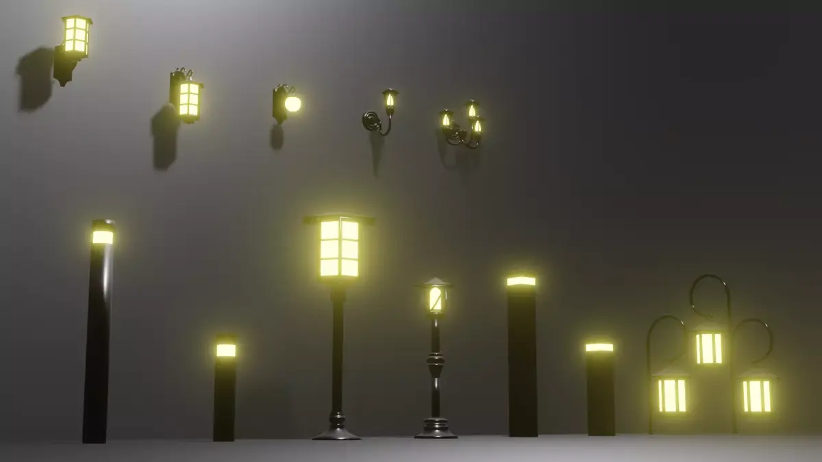 Sidewalk and wall lamp pack Free low-poly 3D model