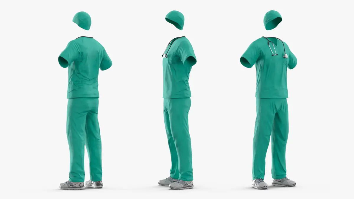 Medical Scrubs Outfit with Stethoscope Teal 3D model