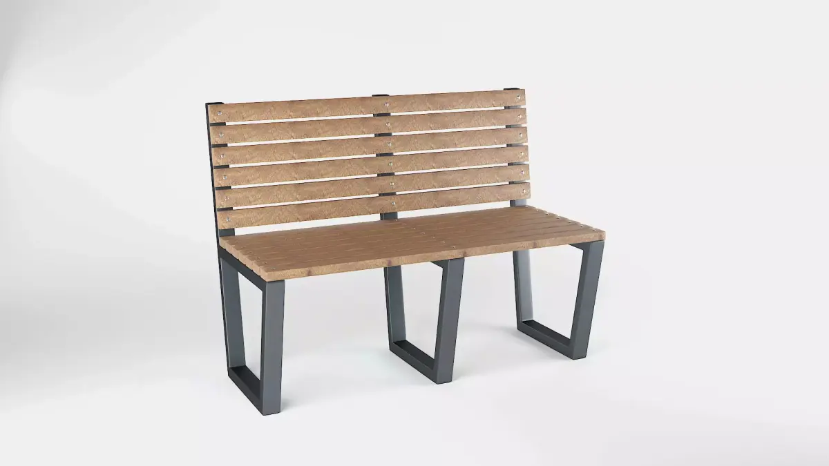 Bench wooden with steel legs 3D model