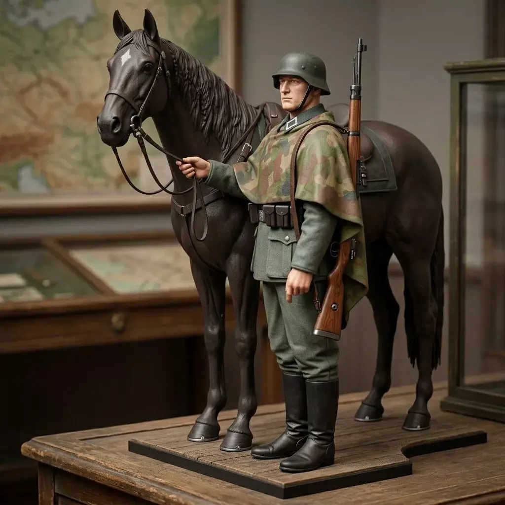 German Mounted Soldier with Horse Historical Resin STL Figure  3D print model