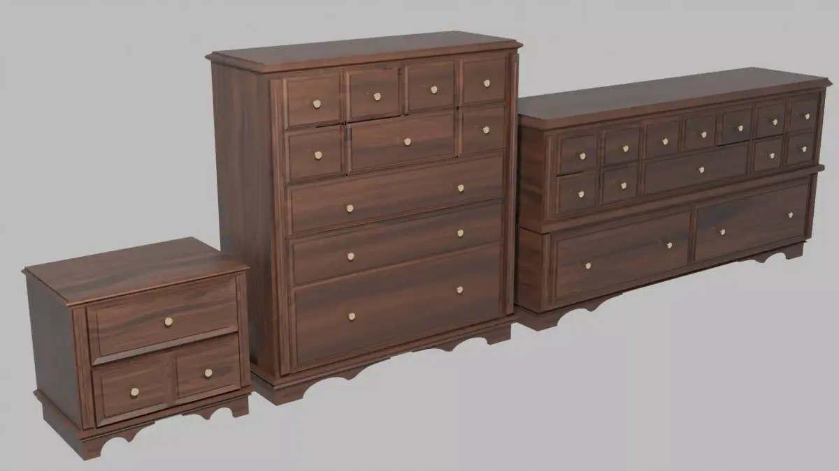 Vintage Bedroom Storage Set Low-poly 3D model