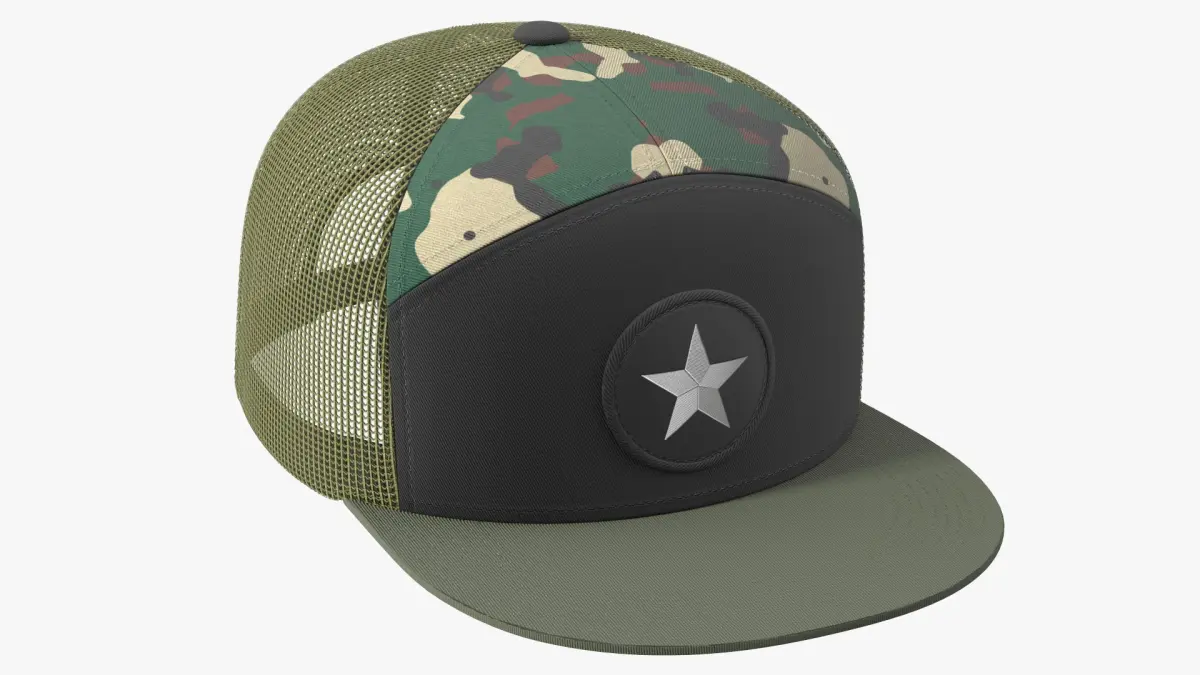 Seven Panel Trucker Hat Camouflage 3D model