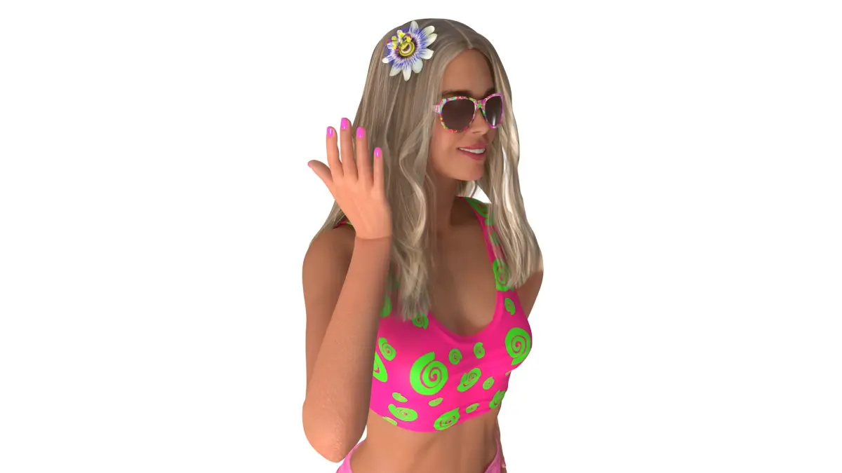 Fashionable Female with Sunglasses and Flower Accessory 3D model