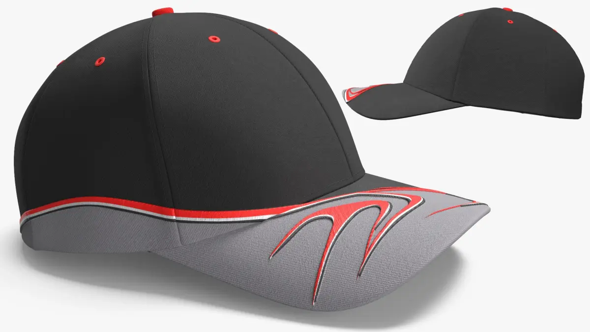 Flame Stripe Curve Brim Cap Red Black 3D model
