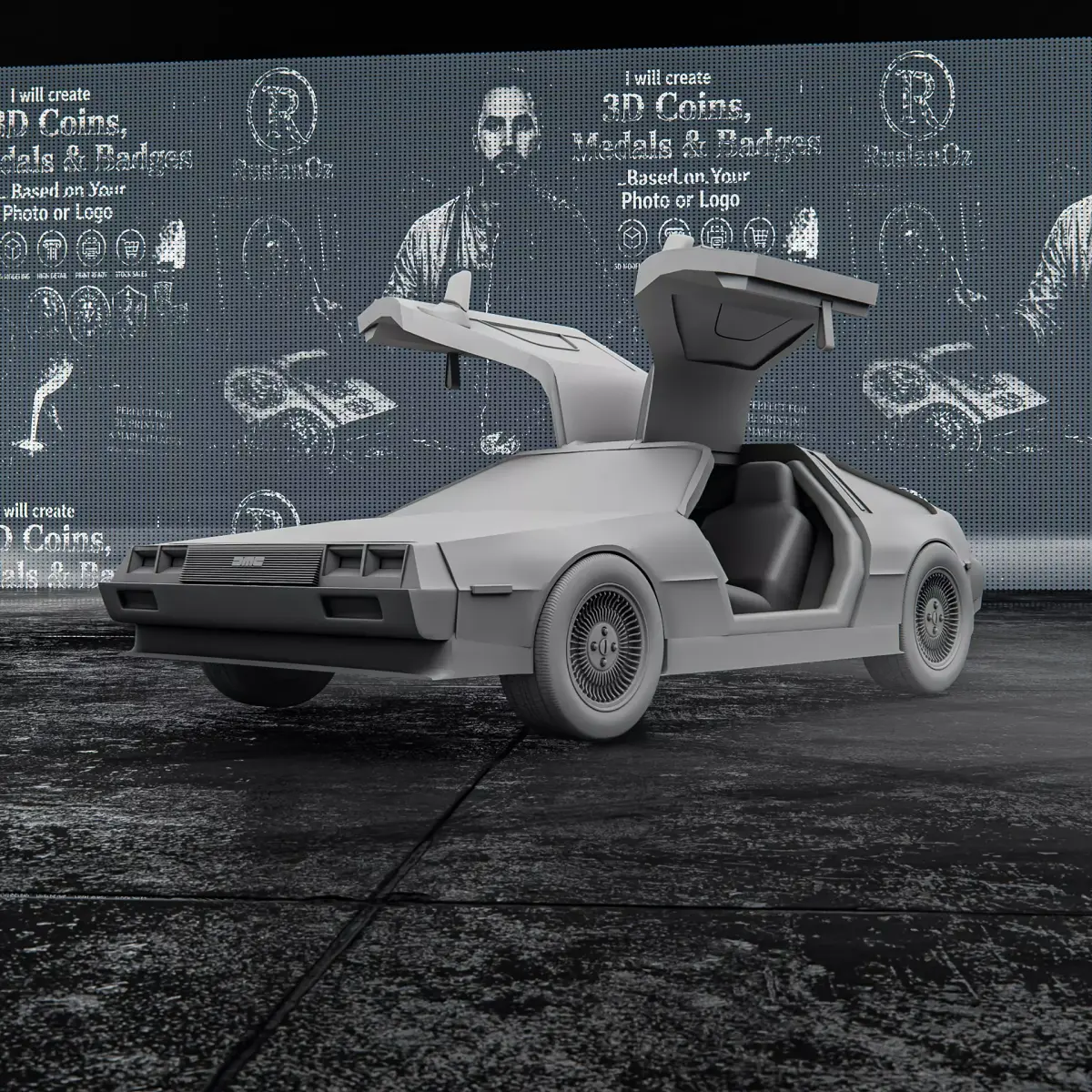DMC DeLorean with Open Doors  3D Printable Car Model RoZ 3D print model